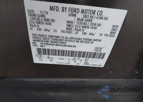 2017 Ford Explorer Limited z USA, uszkodzony, nr VIN 1FM5K8F80HGB38230